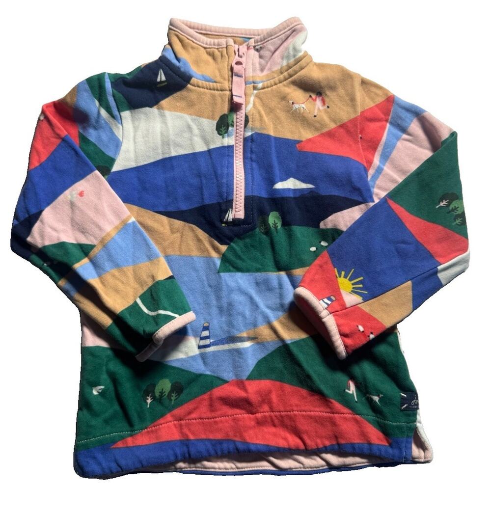 Joules Girls 4 Years 104cm Scenic Print Quarter Zip Sweatshirt Pullover